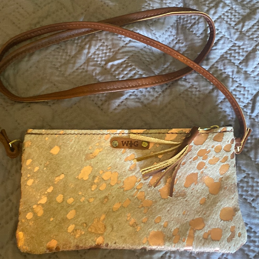 Rose gold and cream calf hair Wild Goose shoulder bag. NWT